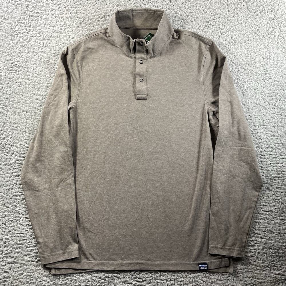 L.L. Bean Allagash LS Snap Tee Mens Medium Graphite Gray Long Sleeve NWT 510021